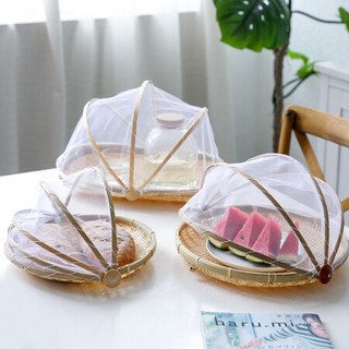 川岛屋竹编盖菜罩家用折叠防苍蝇餐桌罩大号防尘罩放水果面包食物罩子 大号圆形