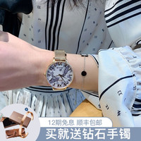 英国凯梵希铅笔绘手表时尚潮流石英表小众大表盘学生表obxn女表 金色浅啡皮白面金钉