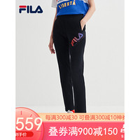 FILA（斐乐）官方女子针织长裤2020夏季新款宽松休闲裤直筒时尚运动裤 正黑色-BK 180/78A/XXL