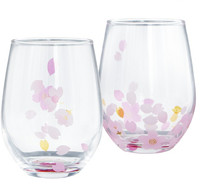 美浓烧 日本进口文艺小清新水杯玻璃杯浪漫樱花情侣杯透明大容量套装水杯 曼舞樱花对杯