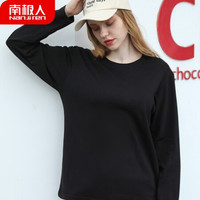 南极人 女士长袖T恤女春秋长袖圆领精梳棉套头汗衫 宽松潮流印花打底衫 纯色 幻夜黑S