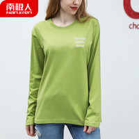 南极人 女士长袖T恤女春秋长袖圆领精梳棉套头汗衫 宽松潮流印花打底衫 浅绿 环球行M
