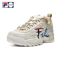 FILA 斐乐 DISRUPTOR II 新款涂鸦鞋休闲运动鞋脏脏老爹鞋女ins潮 米色-AG 35.5