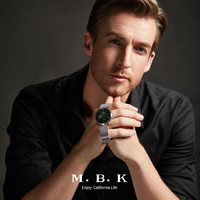 MBK美国品牌手表 男超薄钢带男士腕表全自动镂空机械时尚休闲防水瑞士风格男表 【天匠镂空系列】M1007G-8 象牙白面皮带