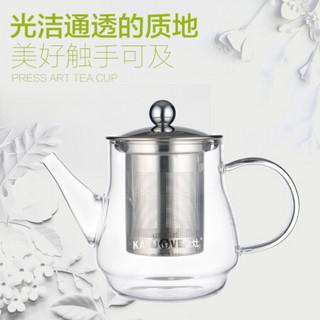 金灶（KAMJOVE） 茶水分离泡茶壶飘逸杯 玻璃泡茶壶  不锈钢过滤花茶壶耐热玻璃茶具煮茶壶 A-06【500ml】搭配玻璃茶杯4个