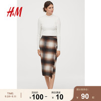 HM 女装气质仙女流苏中长款不规则格纹半身裙 0819025
