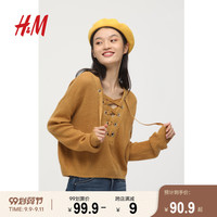 HM DIVIDED女装针织衫秋冬气质绑带针织上衣女长袖套衫 0640174