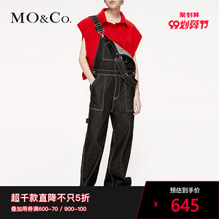 MOCO2019秋新品纯棉黑色牛仔工装连体裤背带裤MAI3JPS008 摩安珂