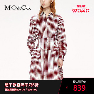 MOCO2019秋季新品腰封假两件格纹连衣裙MAI3DRS023 摩安珂