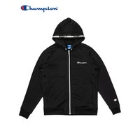 Champion冠军2020新款男士卫衣外套 春夏潮流logo贴条拉链外套 黑色 XL