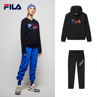 FILA 斐乐官方 女子运动套装 2020秋季新款连帽卫衣运动休闲长裤 正黑色 S