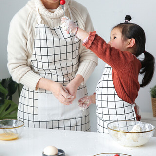 川岛屋 日式纯棉亲子创意围裙厨房围裙烘焙韩版时尚半身围裙 白色大方格大号
