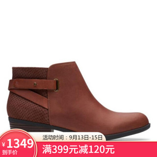 Clarks其乐女靴休闲靴粗跟短筒舒适耐磨时尚百搭26144995 Dark Tan 6