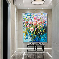 纯手绘油画玫瑰花餐厅玄关装饰画书房客厅壁画手工定制挂画大尺寸