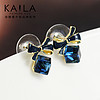 Kaila蓝水晶魔方耳钉 女925银针韩国设计感极光小众小耳垂适合的