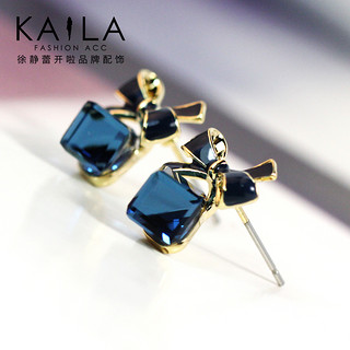 Kaila蓝水晶魔方耳钉 女925银针韩国设计感极光小众小耳垂适合的