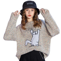 EPTISON 衣品天成 女士棉质圆领卡通印花套头针织毛衣