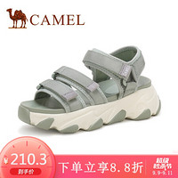 骆驼（CAMEL） 女鞋 创意时尚三川式魔术贴厚底运动凉鞋 A025256136 牛油果绿 35