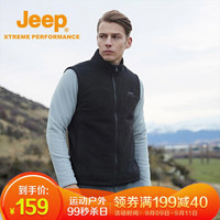 Jeep抓绒马甲男士户外保暖坎肩时尚防风背心运动休闲防寒马夹 4979 品牌黑 L