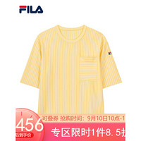 FILA 斐乐官方 女子编织衫 2020秋季新款运动时尚条纹短袖T恤女 浅柠檬黄-YE 160/80A/S