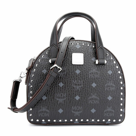 mcm 奢侈品 女士essential visetos系列黑色半月形铆钉手提单肩斜挎包