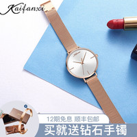 凯梵希 英国小众手表女防水钢带潮ins网红chic简约时尚大表盘女表 19黑面钢带