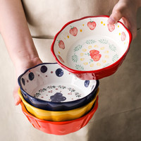 KAWASIMAYA 川岛屋 日式水果沙拉碗可爱少女心甜品碗早餐碗麦片碗家用陶瓷烤碗小碗网红餐具 水果沙拉碗(四色混装)
