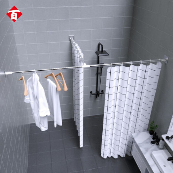 百字 浴帘杆浴帘套装免打孔浴帘杆壁挂晾衣杆浴室可伸缩窗帘杆不锈钢