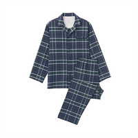 无印良品 MUJI 男式 无侧缝法兰绒 睡衣 纯棉 睡衣套装 家居服 深绿色X格子 S