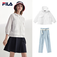 FILA 斐乐官方女子套装2020秋季新款梭织连帽外套梭织多彩长裤女 白色-WT,LB S