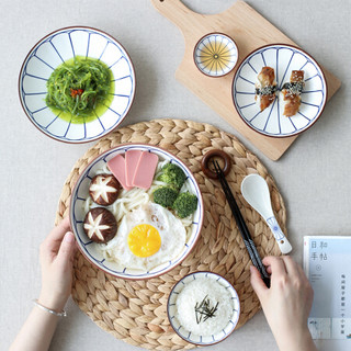 川岛屋 雏蓝日式陶瓷盘子家用餐盘牛排盘饭碗汤碗面碗勺子碗碟 7寸沙拉碗