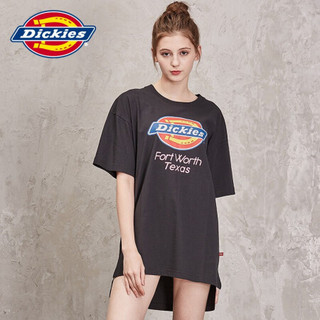 Dickies 长款T恤 春秋 字母印花 两侧下摆开叉长TEE T恤女 宽松版型T恤 DK006545 黑色 XS