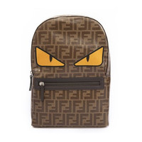 FENDI 芬迪 男士眼睛图案涂层帆布双肩包8BZ040 A9UR F18UU 棕色