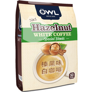 OWL 猫头鹰 三合一拉白咖啡粉量贩精装1kg(20g*50条）榛果味饮品马来西亚进口