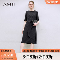 AMII极简主义旗舰店2020夏条纹露背蕾丝AMIl女装收腰中长款连衣裙