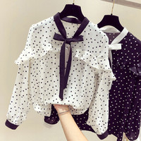 米兰茵（MILANYIN）女装 2019夏季新款韩范荷叶边波点雪纺衬衫女长袖宽松洋气上衣 MLYH1398 白色 XXL