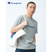 Champion情侣款夏季印花草写LOGO圆领短袖T恤男女 牛津灰 M