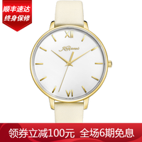 凯梵希正品手表简约时尚大表盘女表防水石英女士手表学生dwob女表 全金浅啡皮白面金钉