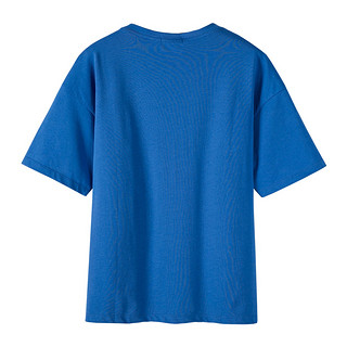 森马夏季新款时尚撞色印花落肩袖套头休闲上衣女装短袖T恤女 XL 中国蓝8504