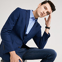 新款男士商务休闲系列羊毛混纺素色修身单西 46L 深蓝