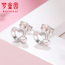 梦金园 铂金耳钉 PT950白金耳环爱心桃心耳饰耳针一对女款 1.95克 *5件
