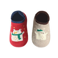 馨颂婴儿袜子2双春秋宝宝地板袜防滑婴儿鞋袜学步袜套装 红米快乐熊 L（18-24个月）