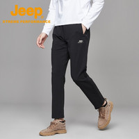 Jeep休闲裤男 时尚直筒宽松男裤户外保暖耐磨弹力针织运动裤子男 6646 品牌黑 XL(180)