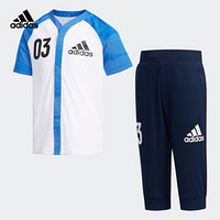 阿迪达斯官方 adidas LB SS TEE 34 SE 小童训练短袖针织套装DW4097 白/蓝 黑/白 122CM