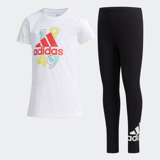 阿迪达斯官方 adidas LG TEE TIGHT SE 小童训练短袖针织套装DW4081 白/黑 140CM