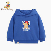 精典泰迪 Classic Teddy 童装儿童连帽卫衣男童长袖上衣女宝宝连帽长袖衣服秋季 斜帽小熊卫衣G1-钴蓝 110