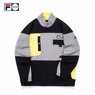 FILA FUSION 斐乐男子套头卫衣2020冬季季新款高领拼接联名卫衣 深黑-BK（宽松版型，建议拍小一码） 180/100A/XL