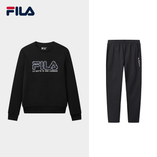 FILA 斐乐官方女子圆领卫衣套装2020秋季新款时尚运动套装 正黑色-BK L