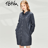 佐丹奴（Giordano） 连衣裙 佐丹奴（Giordano）女装 裙棉质牛仔贴袋开胸衬衫连衣裙05460098 71深蓝 中码