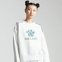 KELME/卡尔美20秋冬彩色方块撞色图案套头卫衣女宽松休闲廓形上衣 白色 M/160